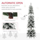 HOMCOM 7ft Flocked Pencil Christmas Tree with Auto Open, Steel Base