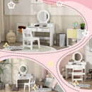 AIYAPLAY Kids Dressing Table Set W/ Stool, Mirror, Drawers - White