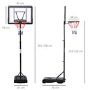 HOMCOM  1.55-2.1m Basketball Hoop and Stand w/ Fillable Base, Wheels - Black