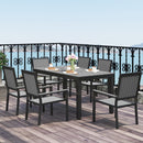 Outsunny 6 Seater Aluminium Garden Dining Set with Stackable Chairs, Grey