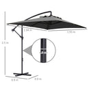 Outsunny 3 m Cantilever Parasol with Cross Base, Crank Handle, 6 Ribs