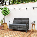 Outsunny Rattan Garden Bench w/ 125L Storage, Cushioned Outdoor Bench