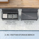 Outsunny Rattan Garden Bench w/ 125L Storage, Cushioned Outdoor Bench