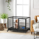 PawHut Heavy Duty Dog Crate on Wheels w/ Bowl Holder, Removable Tray