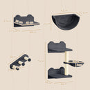 PawHut 4PCs Wall Mounted Cat Tree Cat Wall Shelves W/ Scratching Post Dark Grey