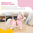 HOMCOM Wooden Ride On Horse, Ride On Pony Gift For Kids 3-6 Years, Pink
