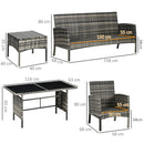 Outsunny 6 Pieces Rattan Garden Furniture Sofa Set, Grey