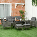Outsunny 6 Pieces Rattan Garden Furniture Sofa Set, Grey