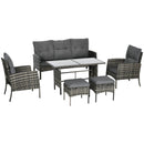Outsunny 6 Pieces Rattan Garden Furniture Sofa Set, Grey