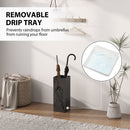 HOMCOM Square Umbrella Holder with Hooks and Water Tray for Entryway Black