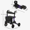 HOMCOM Folding Rollator Walker with Seat, Backrest, Bag, 4 Wheels
