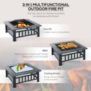 Outsunny Metal Large Firepit  w/ Rain Cover  86 x 86 x 54cm, Black