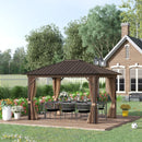 Outsunny Hardtop Gazebo with Curtains 3.6 x 3m - Brown