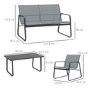 Outsunny 4 Piece Garden Furniture Set Patio Sofa Set w/ Chairs, Glass Top Table
