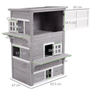 PawHut 3-Tier Wooden Kitten Shelter for Indoor, Outdoor - Grey