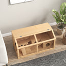 PawHut Wooden Hamster Cage for Gerbils w/ Suspension Bridge, Ladders, Nature