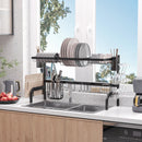 HOMCOM 100cm Over The Sink Dish Drainer Rack, 2 Tier Dish Rack For Kitchen, Black