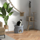 PawHut 2-Tier Elevated Pet Cushion Bed Basket Willow Cat Tree House Condo Kennel
