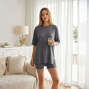 Comfortable Short Sleeve Loungewear Set - Grey
