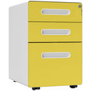 3 Drawer Modern Steel Filing Cabinet w/ 4 Wheels Lock Pencil Box Office Yellow