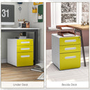 3 Drawer Modern Steel Filing Cabinet w/ 4 Wheels Lock Pencil Box Office Yellow