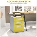 3 Drawer Modern Steel Filing Cabinet w/ 4 Wheels Lock Pencil Box Office Yellow
