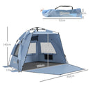 Outsunny Pop Up Beach Tent for 2-3 Person with Carry Bag, UPF15+, Light Blue