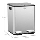 HOMCOM 2 x 20L Dual Kitchen Bin Pedal Bin for Recycling and Waste