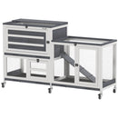 PawHut 2 Tier Rabbit Hutch with Run, Wheels, 2 Openable Top, 3 Plastic Trays