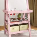 AIYAPLAY Double-Sided Art Easel for Kids w/ Paper Roll, Storage Baskets Pink