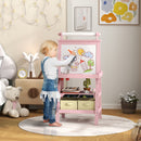 AIYAPLAY Double-Sided Art Easel for Kids w/ Paper Roll, Storage Baskets Pink