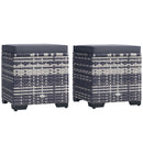Outsunny Set of 2 Rattan Footstool, Storage Ottoman w/ Cushions