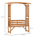 Outsunny Arch Pergola Garden Bench, Wooden Garden Arbour with Seat, Brown