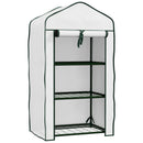 Outsunny Portable Mini Greenhouse with Roll-up Door and Wire Shelves, White