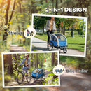 HOMCOM 2 Seat Bike Trailer with 5 Point Harness, for 18+ Months, Blue
