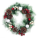 Livingandhome 32cm Snow Flocked Christmas Artificial Wreath with Classical Xmas Ornaments