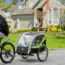 HOMCOM Child Bike Trailer 2 In 1 Baby Stroller = Green