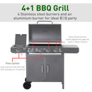 Outsunny Gas BBQ Grill 4 + 1 Stainless Steel Burner Garden Barbecue Cooker