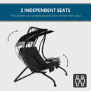 Outsunny Canopy Swing 2 Separate Relax Chairs w/ Handrails, Cup Holders