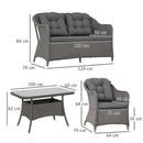 Outsunny 4 PCS Rattan Garden Furniture, Padded Cushions Conversation Sofa Set