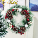 Livingandhome 32cm Snow Flocked Christmas Artificial Wreath with Classical Xmas Ornaments