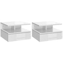 HOMCOM Nightstand Set of 2, Wall Mounted Bedside Cabinet, High Gloss White