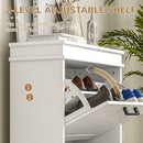 HOMCOM Slim Shoe Storage Cabinet with 2 Flip Drawers for Entryway, White