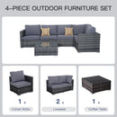 Outsunny Rattan Corner Sofa Set with Coffee Table - Grey
