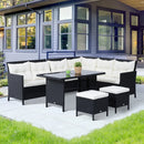 Outsunny Rattan Corner Sofa Set with Table and Footstools - Black