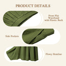 High Waist A-line Midi Skirt With Elastic Waistband And Pockets - Green