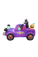 5ft Halloween Witch Driving a Car with Horror Frankenstein, Black Cat and Jack-o'-lantern Inflatable with Build-In LED