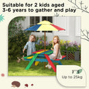 Outsunny Kids Table and Chair Set w/ Removable Parasol, for Ages 3-6 Years