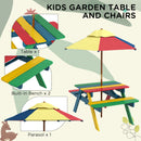Outsunny Kids Table and Chair Set w/ Removable Parasol, for Ages 3-6 Years