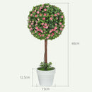 HOMCOM Set of 2 Artificial Plants with Rose Flower in Pot, 60cm